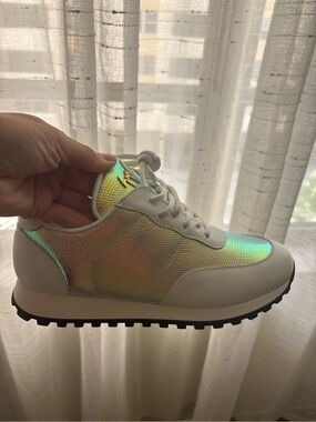 Giuseppe Zanotti Iridescent Mesh & White Leather Sneakers